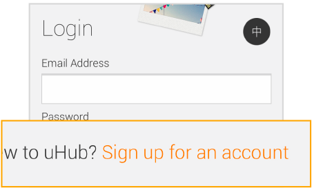 Open the uHub plus app and click "Sign up for an account".